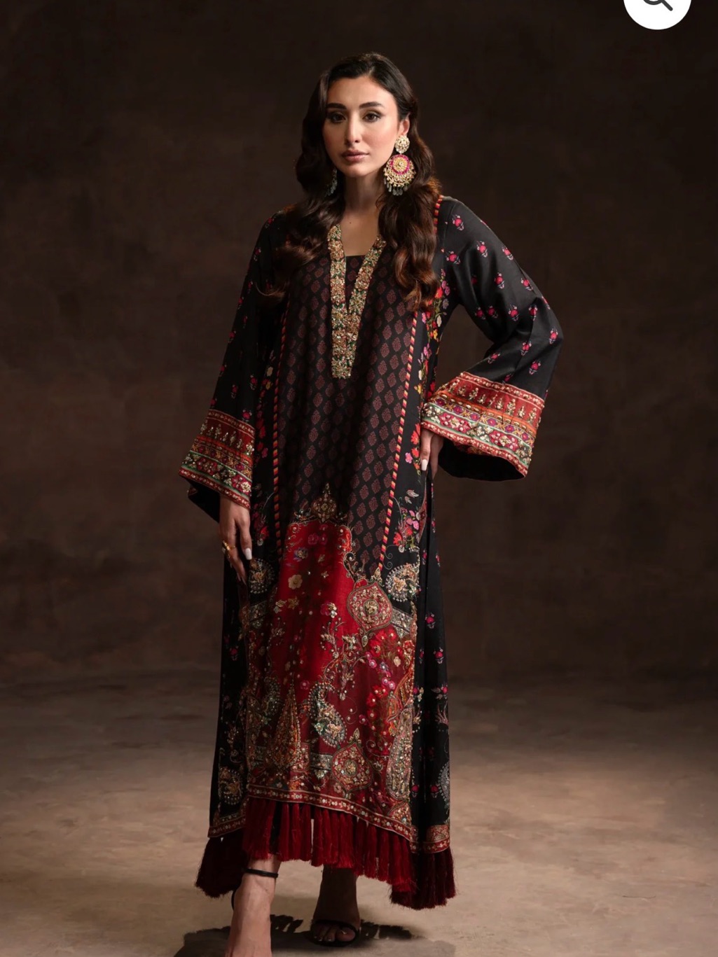 Pakistan Designer Ammara Khan Black Tassel Kaftan Evening Dress